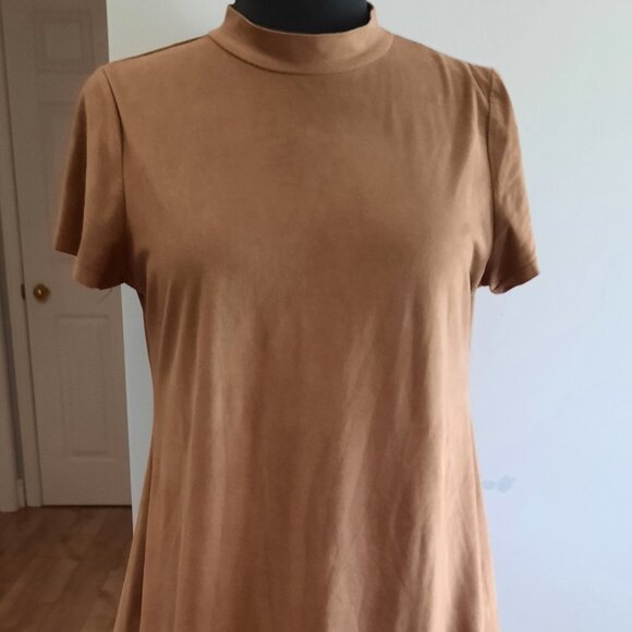 Brown Mock-Neck Suede Feel Dress - Picture 1 of 4